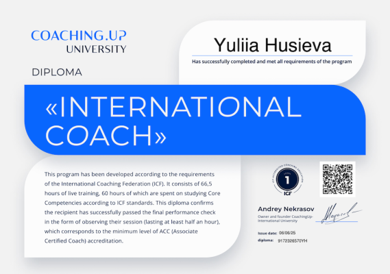 ICF Coach Level 1 - Yuliia Husieva